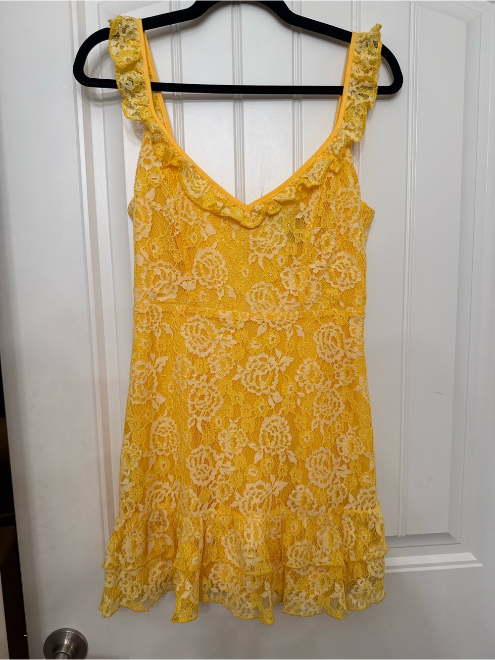 Forever 21 Yellow Lace Ruffle Mini Dress